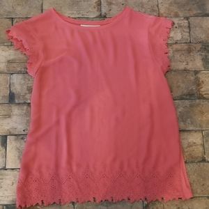 Loft Blouse Size Medium M Lace Cut Out Trim Coral Pink